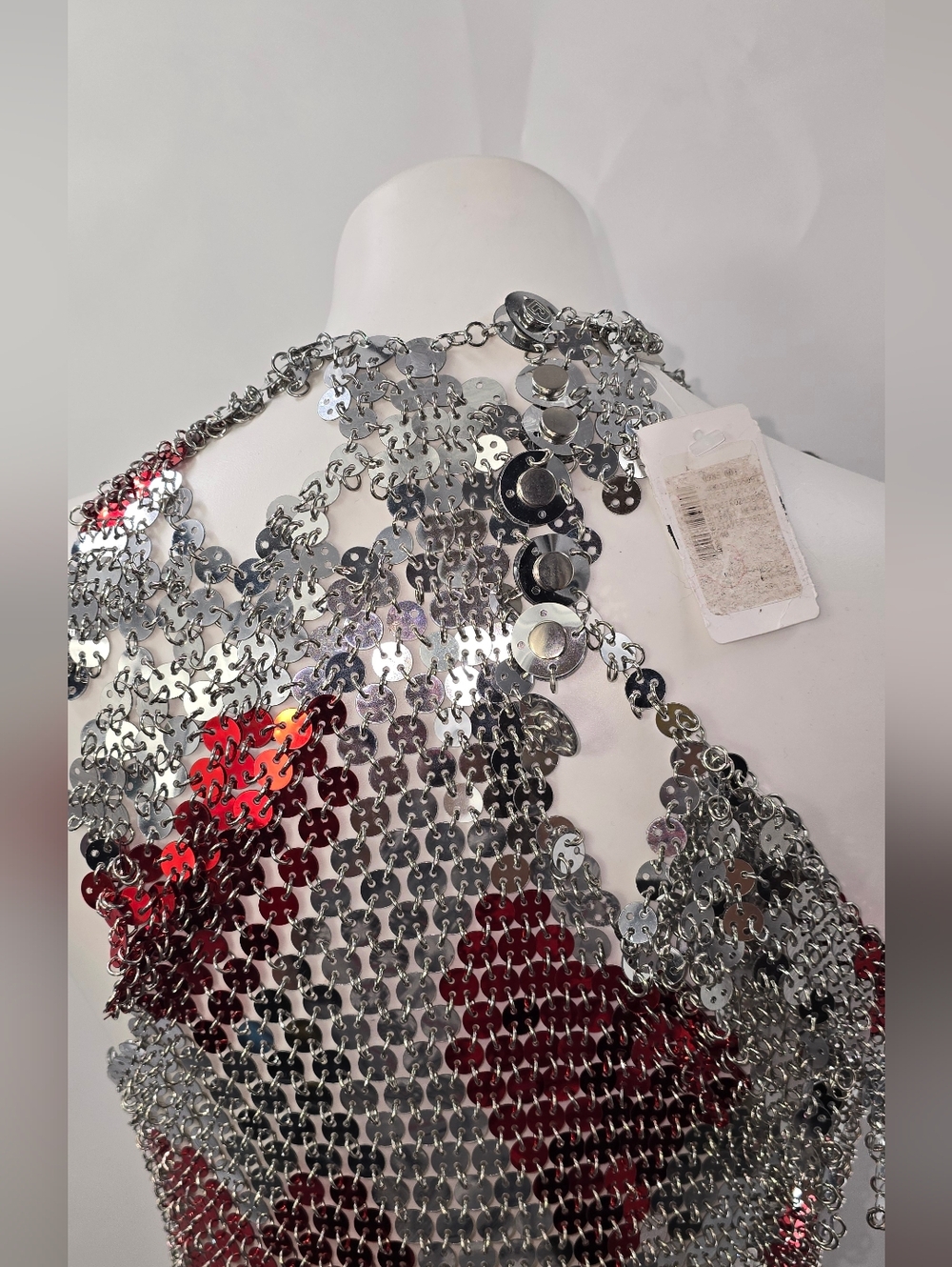 PACO RABANNE HEART Runway Sequin Midi Dress in Red and Silver - Picture 12 of 15